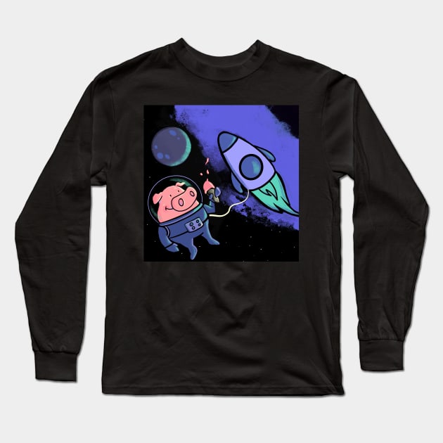 Pig in Space Long Sleeve T-Shirt by ilaamen